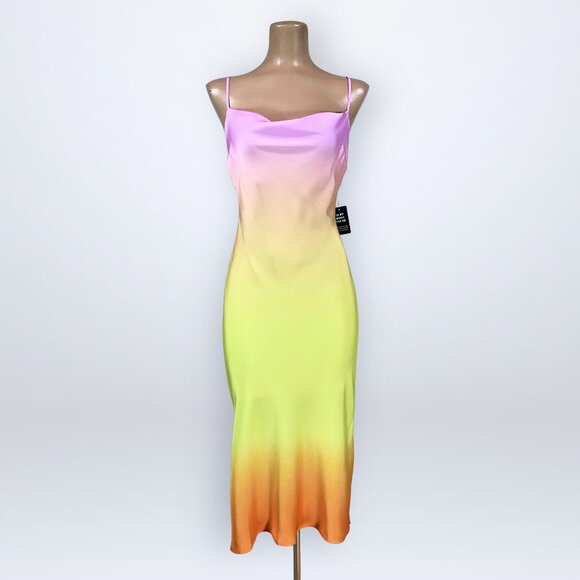 Express Dresses & Skirts - Express 2021 Rainbow Ombre Satin Bias Slip Dress NWT